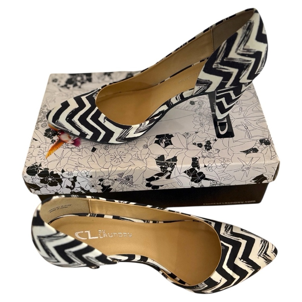 CL by Laundry Black and White Zigzag Women's Heels SZ 8.5